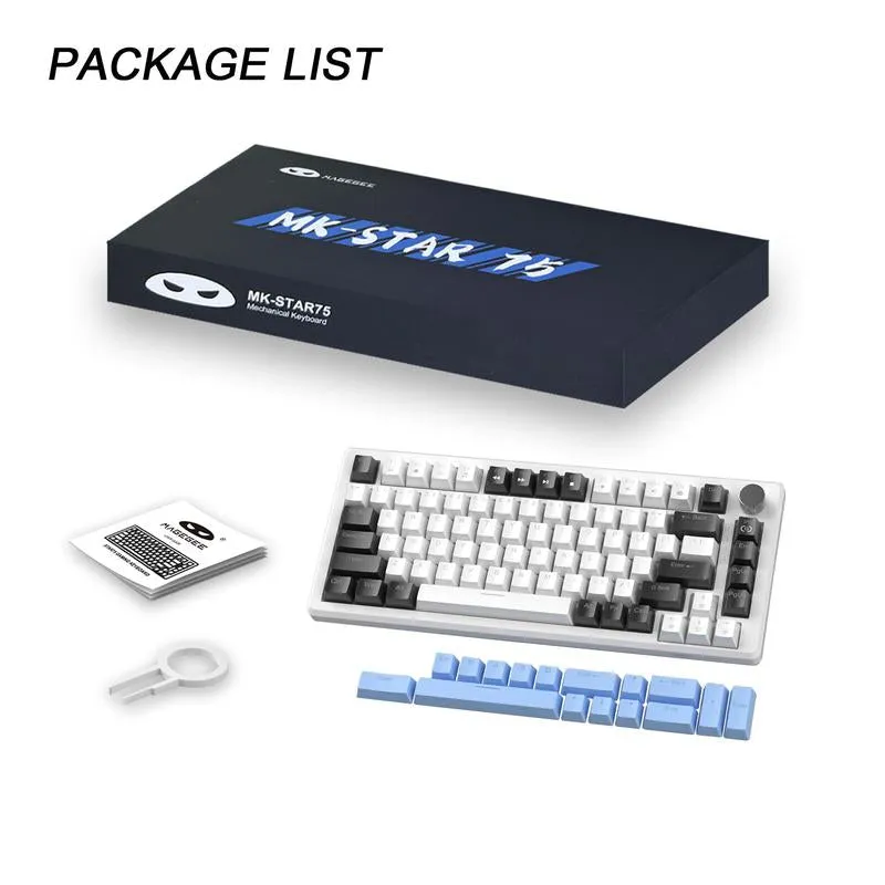 Magegee MK-STAR75 Mechanical Gaming Keyboard with Knob Control, Blue Backlit Wired Gaming Keyboard, EVA Silent Portable Keyboard for PC Computers, Thocky Keyboard, Ambiance Keyboard