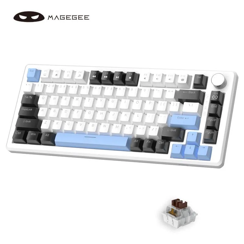 Magegee MK-STAR75 Mechanical Gaming Keyboard with Knob Control, Blue Backlit Wired Gaming Keyboard, EVA Silent Portable Keyboard for PC Computers, Thocky Keyboard, Ambiance Keyboard