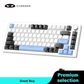 Magegee MK-STAR75 Mechanical Gaming Keyboard with Knob Control, Blue Backlit Wired Gaming Keyboard, EVA Silent Portable Keyboard for PC Computers, Thocky Keyboard, Ambiance Keyboard