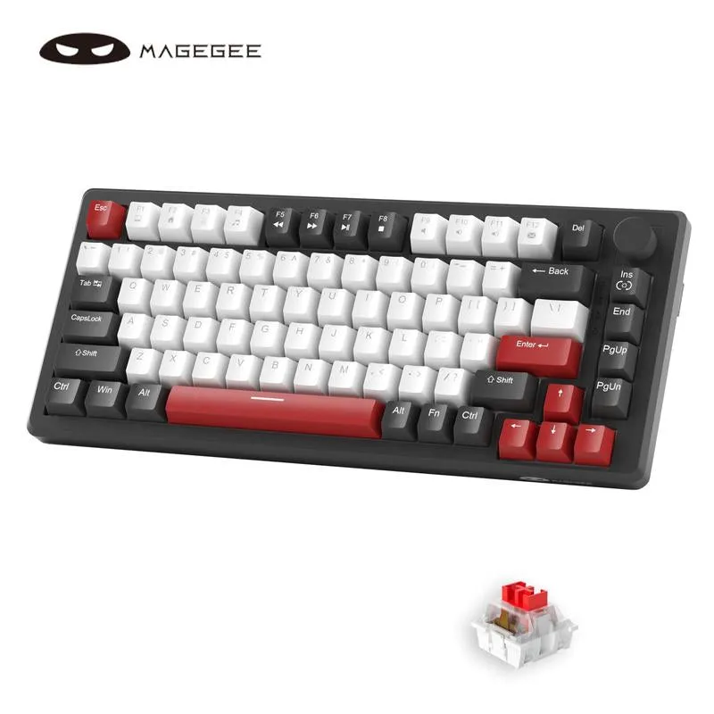 Magegee MK-STAR75 Mechanical Gaming Keyboard with Knob Control, Blue Backlit Wired Gaming Keyboard, EVA Silent Portable Keyboard for PC Computers, Thocky Keyboard, Ambiance Keyboard