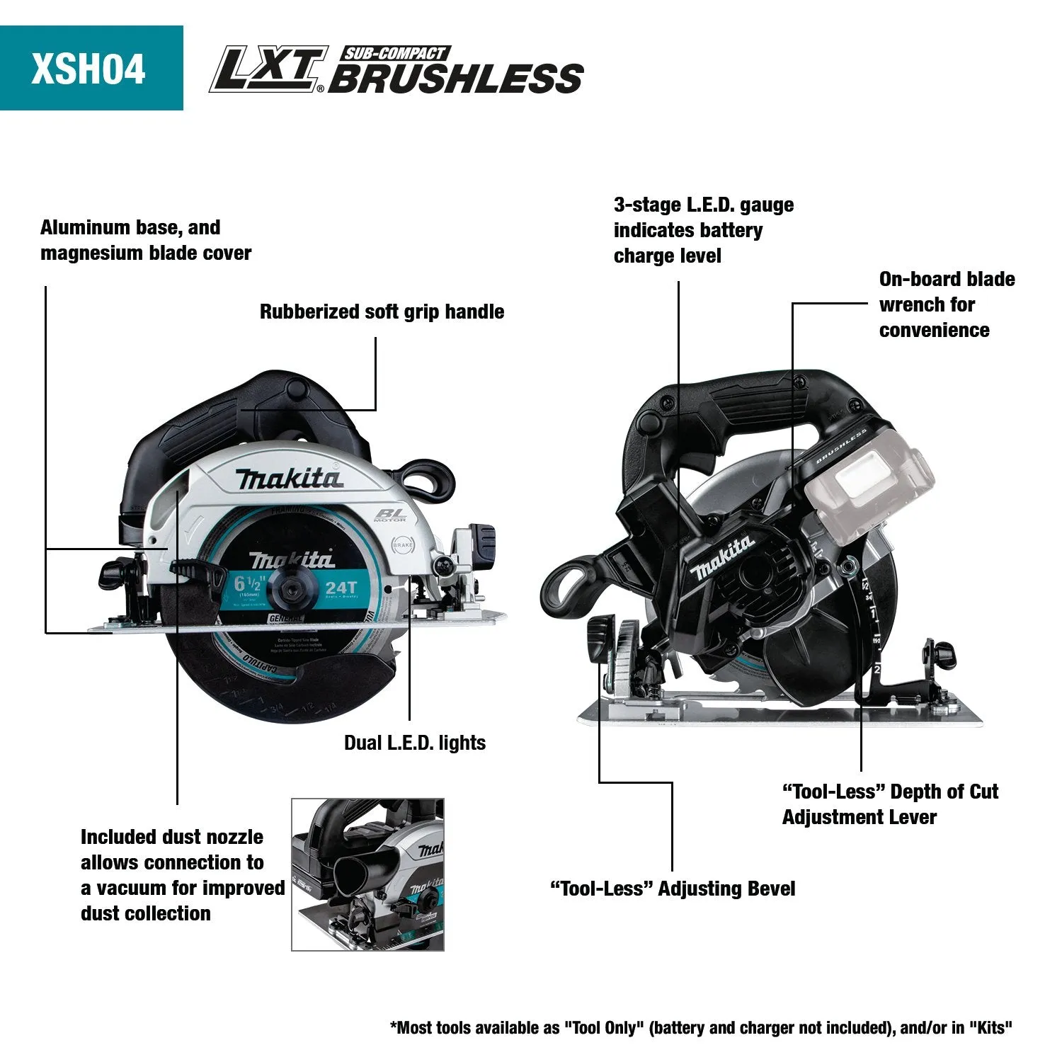 Makita (XSH04RB) 18V LXT® Sub-Compact Brushless 6-1/2” Circular Saw Kit (2.0Ah)