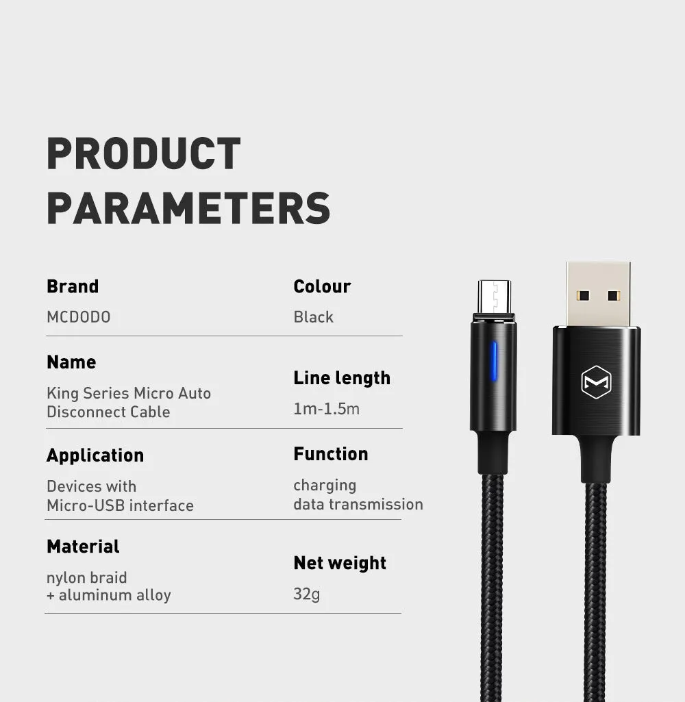 Mcdodo CA-616 | USB to Micro Mobile Cable | Auto Power Off