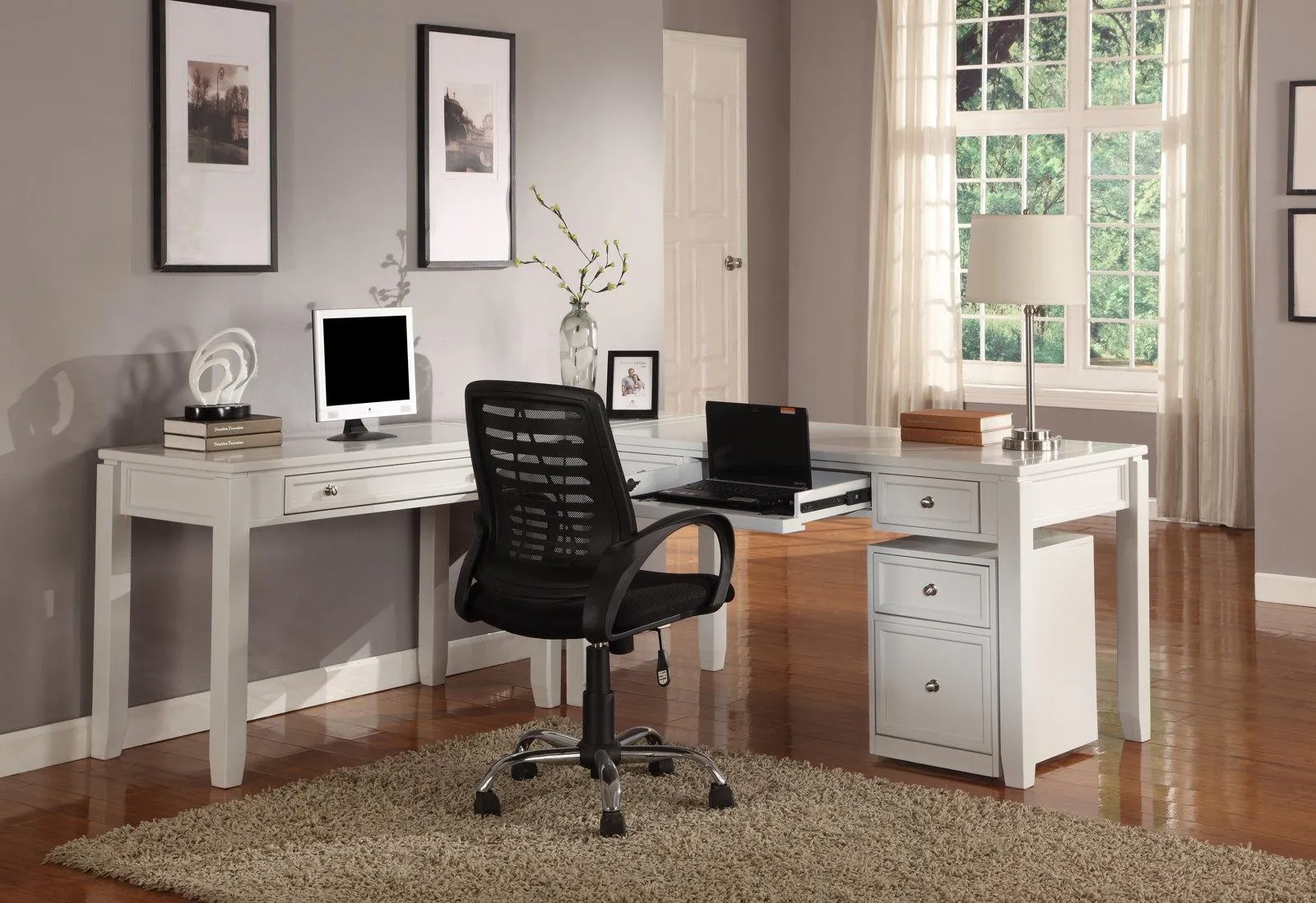 Parker House Boca 4-Piece L-Shaped Modular Office Desk in Cottage White