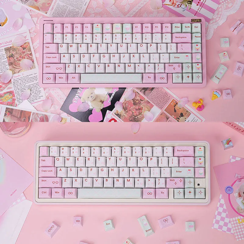 PIWIJOY Summer Dessert Cherry Proflie Keycap Set 146 Keys Support Alice ISO