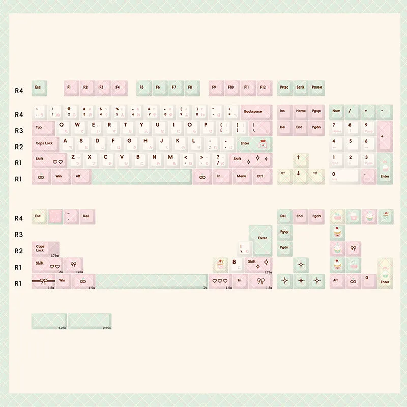 PIWIJOY Summer Dessert Cherry Proflie Keycap Set 146 Keys Support Alice ISO