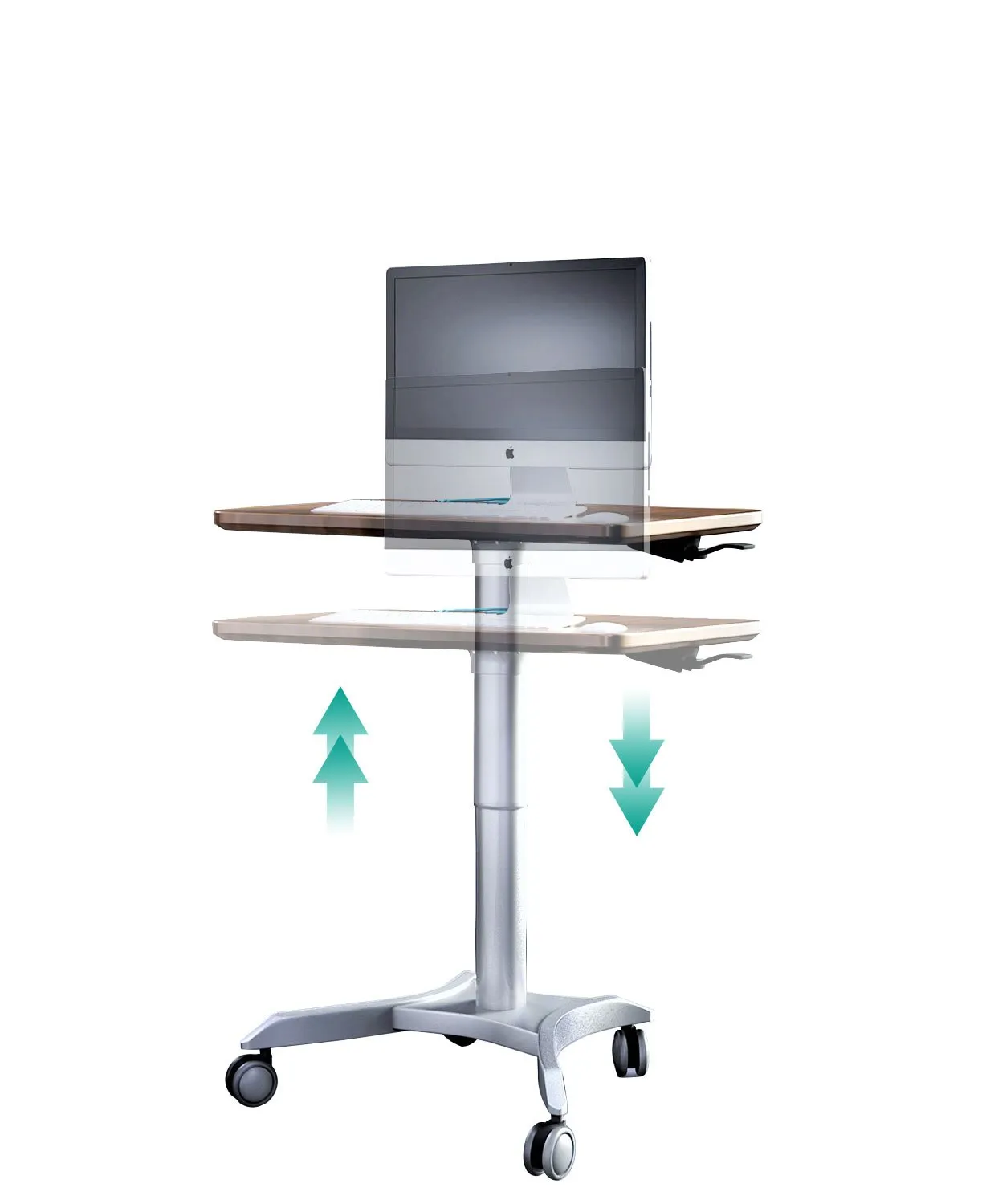 Pneumatic Adjustable Height Laptop Desk, Sit and Stand Mobile Laptop Computer Desk Cart, Ergonomic Design, Excellent Lectern for Classrooms, Offices, and Home, Silver (LPTR)