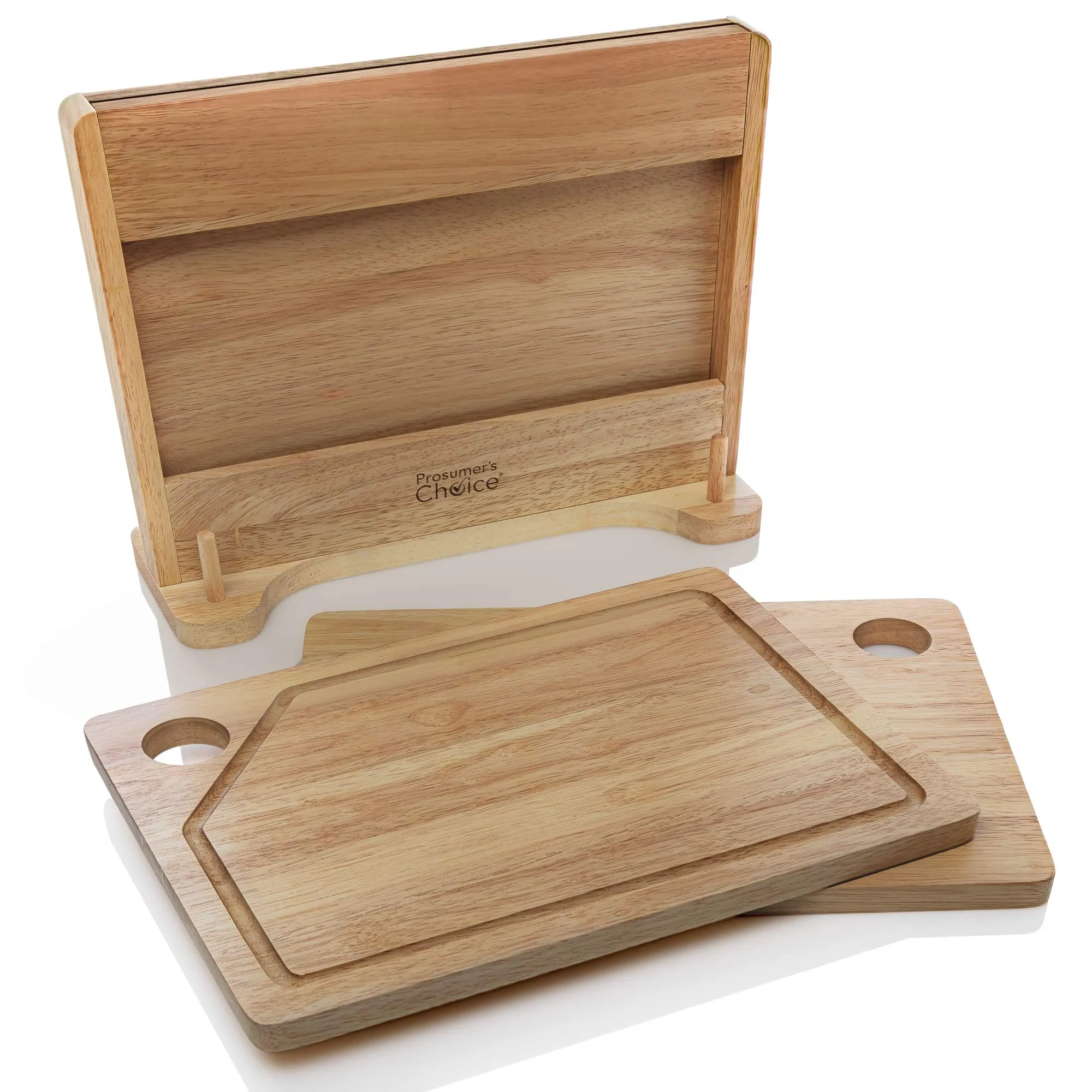 Prosumer's Choice Meat and Vegetable Cutting Boards and Included Stand with Built-In Knife