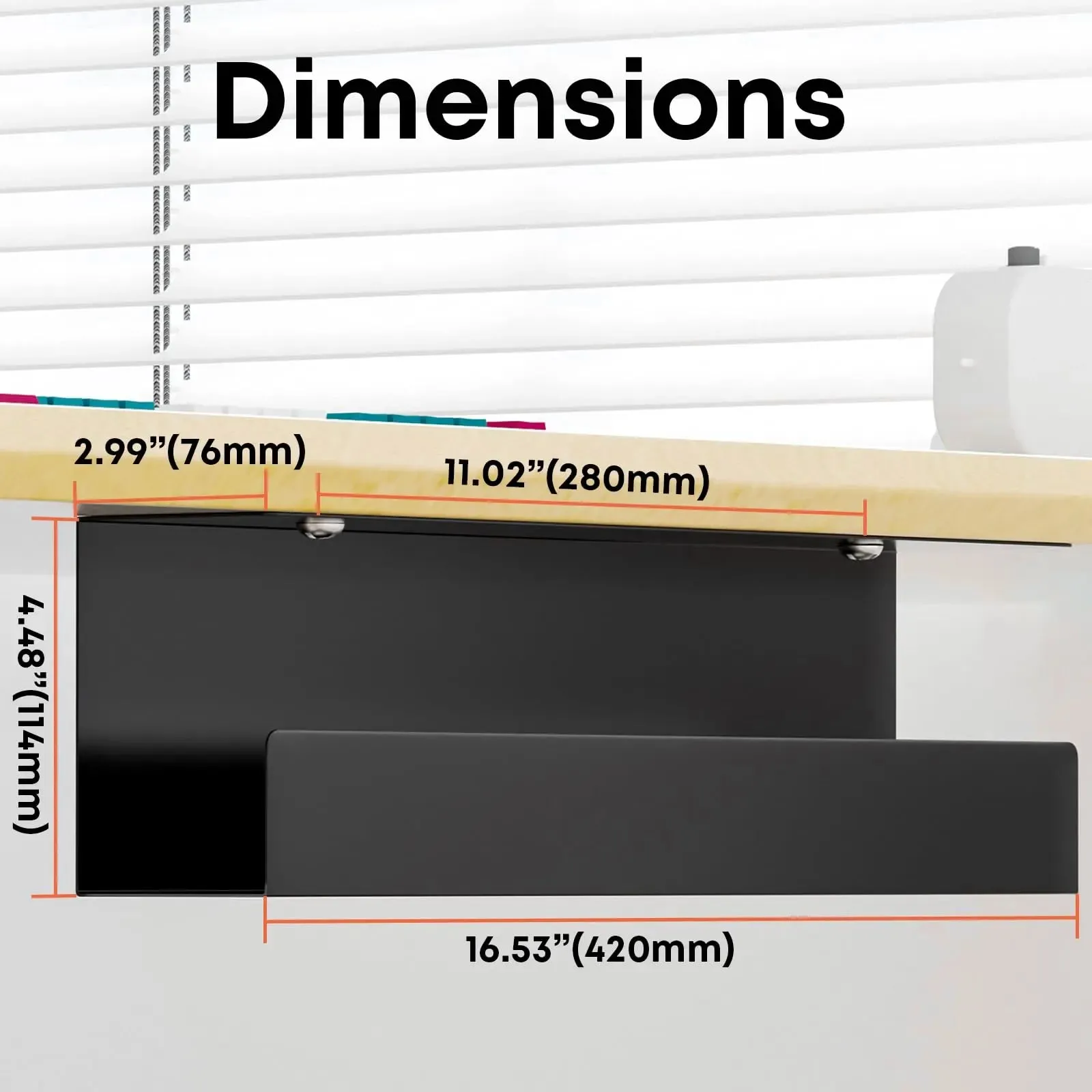 PUTORSEN Cable Management Under Desk,17 inch Cable Management Tray,Power Strip Holder,Cord Organizer for Office and Home, Black