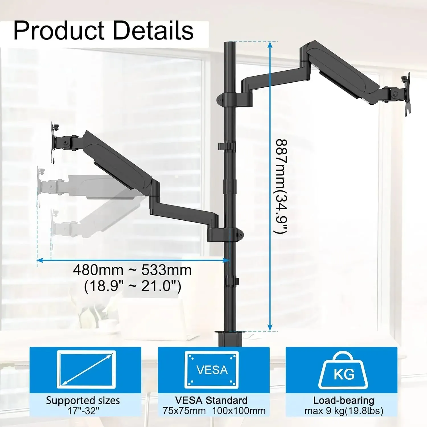 PUTORSEN Dual Monitor Vertical Stacking Desktop Stand, Ultra-High Stands for 17-27” Screens