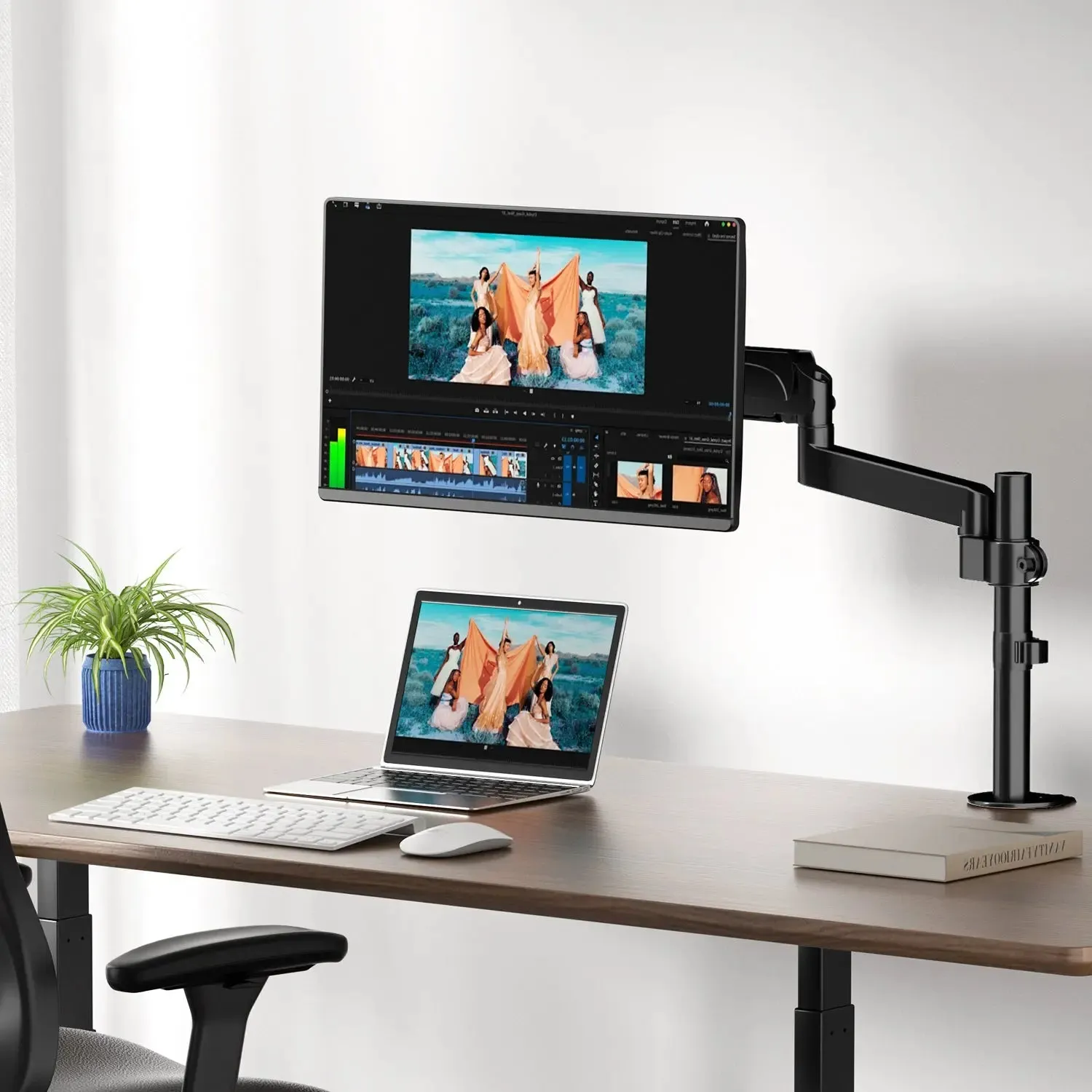 PUTORSEN Poled Monitor Arm with Laptop Mount for 17 to 32 Inch