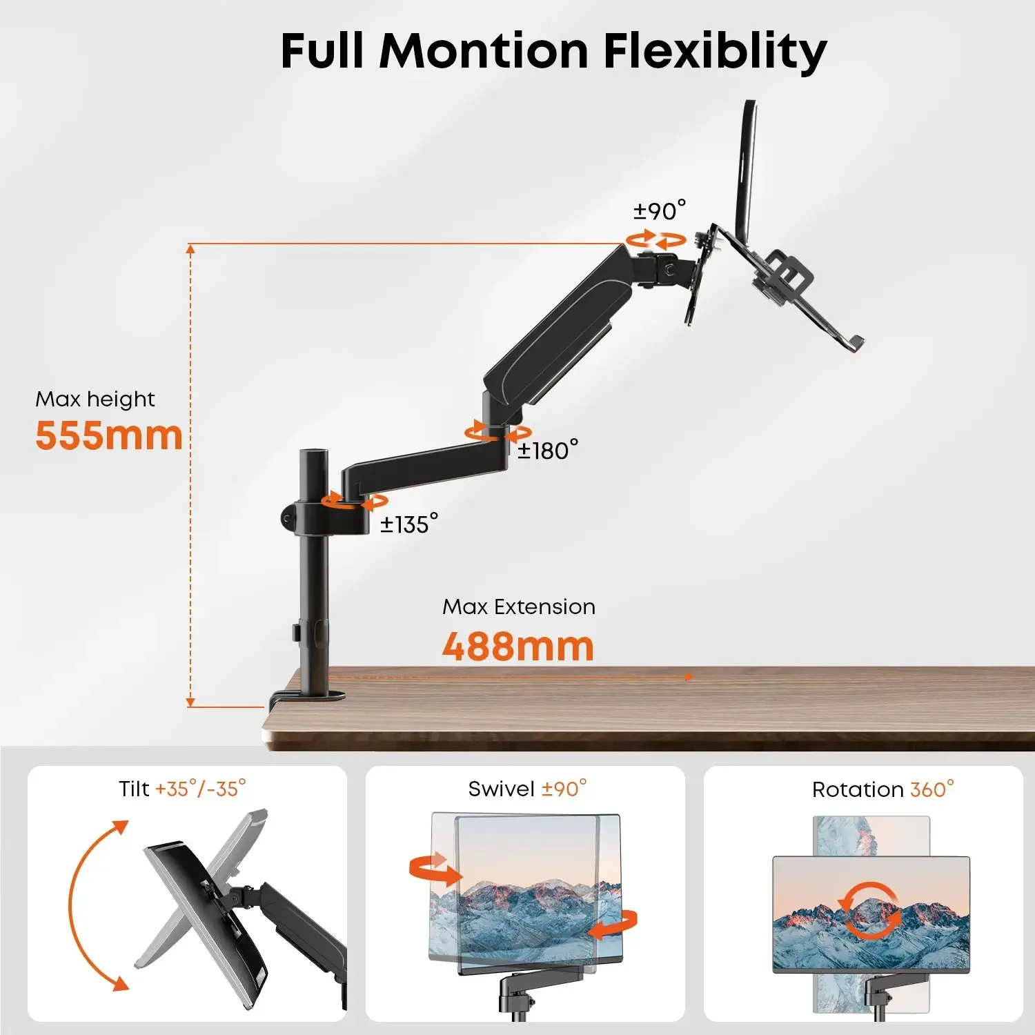 PUTORSEN Poled Monitor Arm with Laptop Mount for 17 to 32 Inch