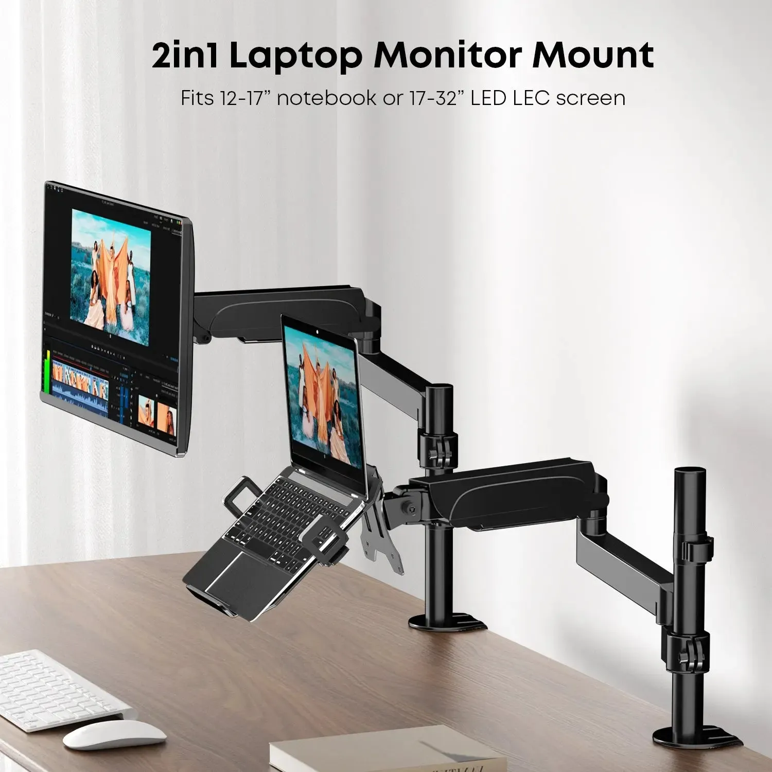 PUTORSEN Poled Monitor Arm with Laptop Mount for 17 to 32 Inch