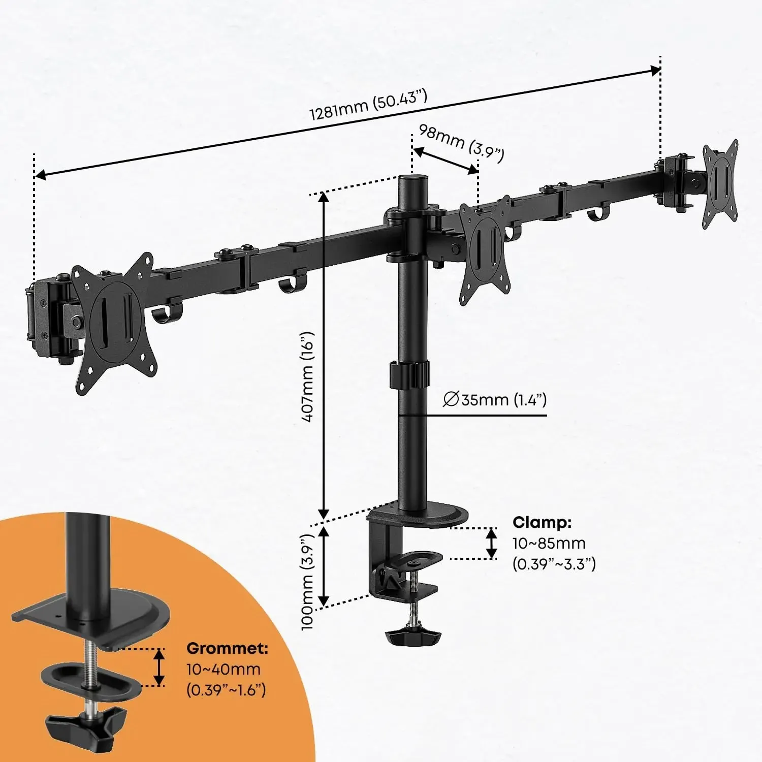 PUTORSEN Triple Monitor Arm for 17-27" Screens