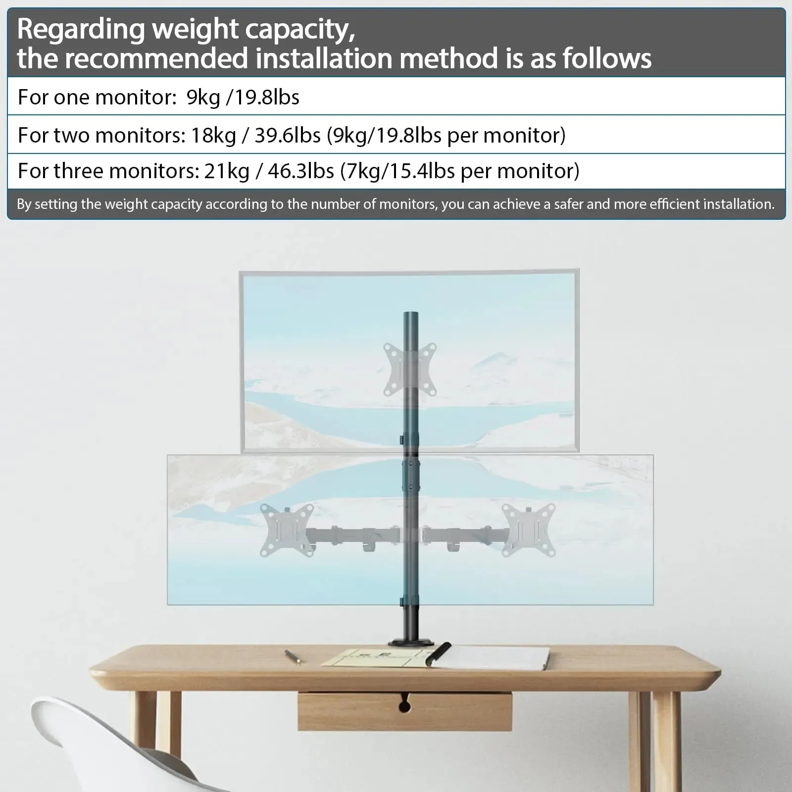 PUTORSEN Ultra High Rugged Center Pole for Monitor Arm Mounting