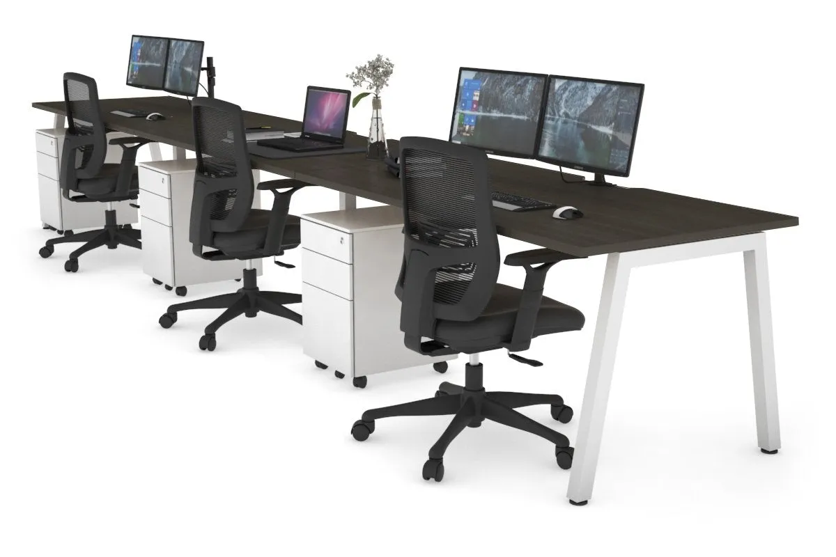 Quadro 3 Person Run Office Workstation [1400L x 800W with Cable Scallop]