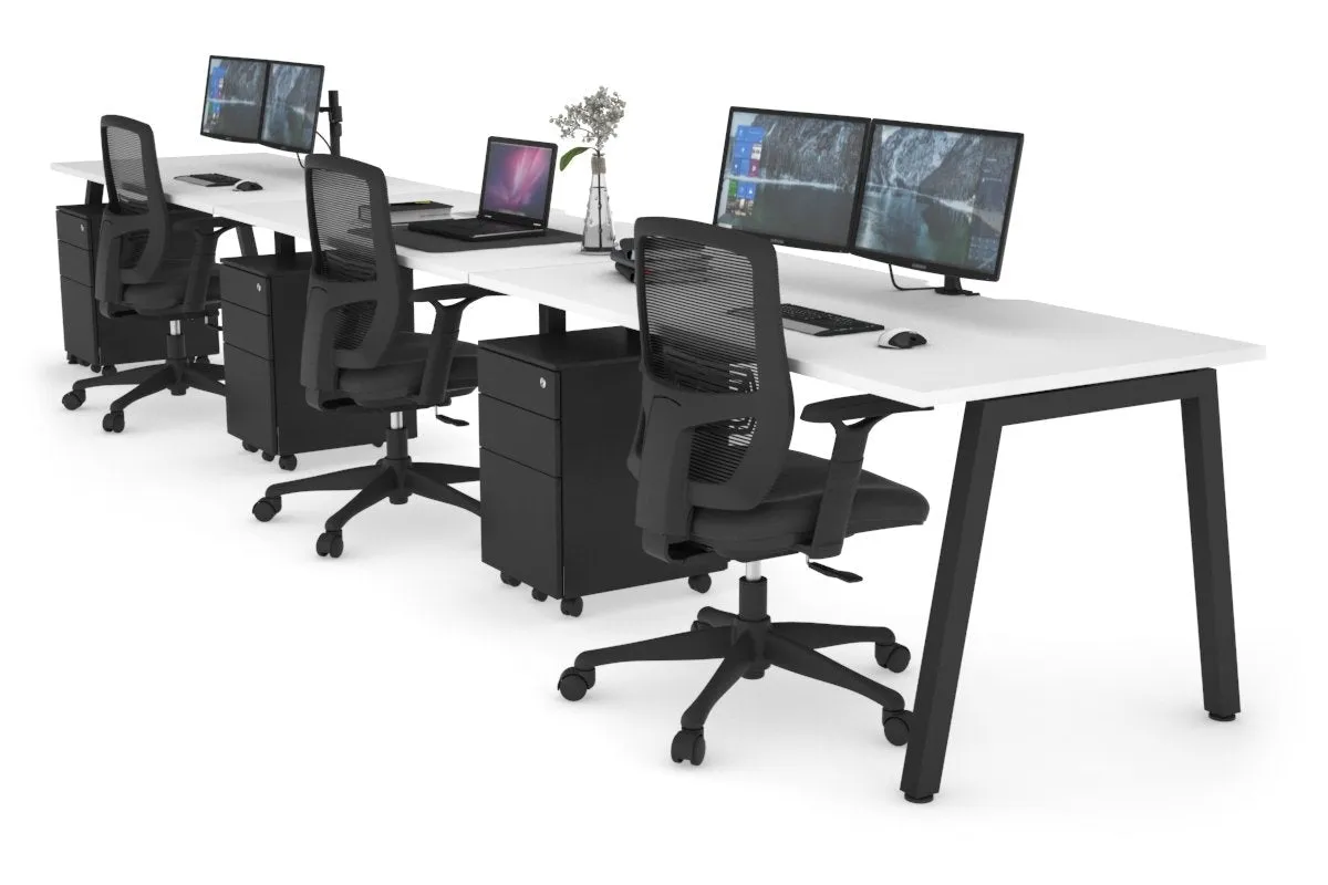 Quadro 3 Person Run Office Workstation [1400L x 800W with Cable Scallop]