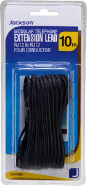 RJ12 Black Telephone Lead- 10m