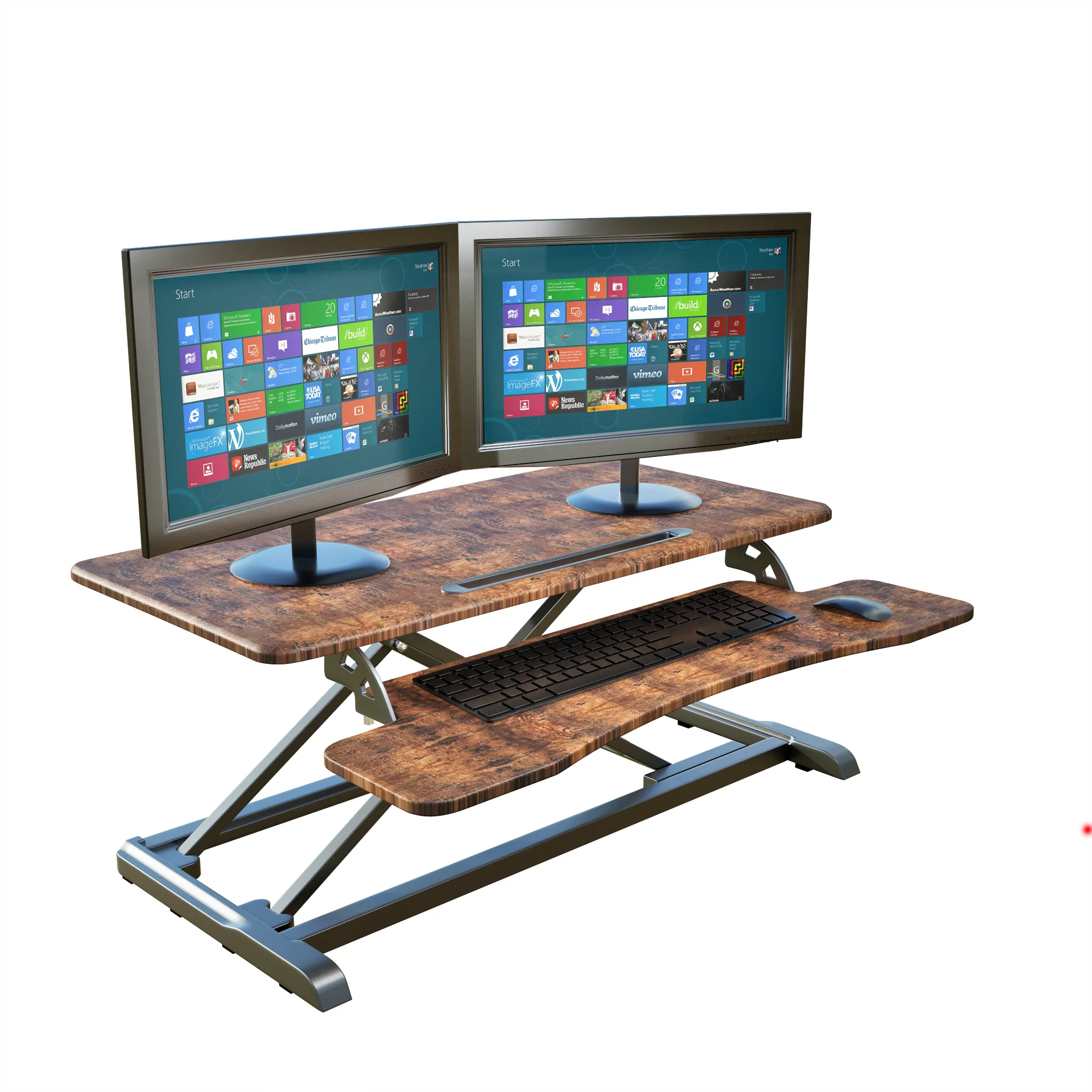 Rustic Wooden Colour Top Instant Standing Desk Sit-Stand Desk Converter for Laptop, 1 or 2 Desktop, Stepless Any height lock Height Adjustable, Ergonomic, Gas Spring, Easy Installation (RTE-RW)