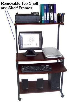 STS7801 32" Rolling Compact Computer Desk with Printer Shelf - Dark Cherry