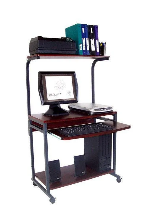 STS7801 32" Rolling Compact Computer Desk with Printer Shelf - Dark Cherry