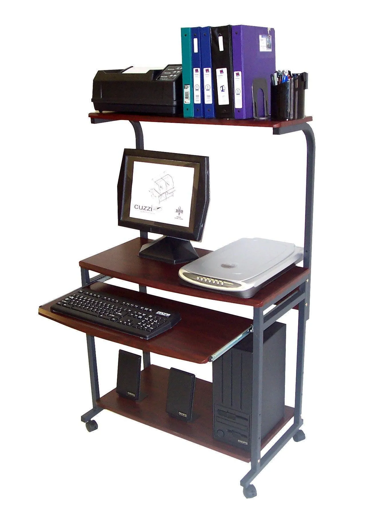 STS7801 32" Rolling Compact Computer Desk with Printer Shelf - Dark Cherry