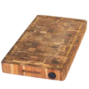 Teakhaus End Grain Cutting Board with Hand Grip, Juice Canal, and Knife Honer (20 x 14 x 2.5″)