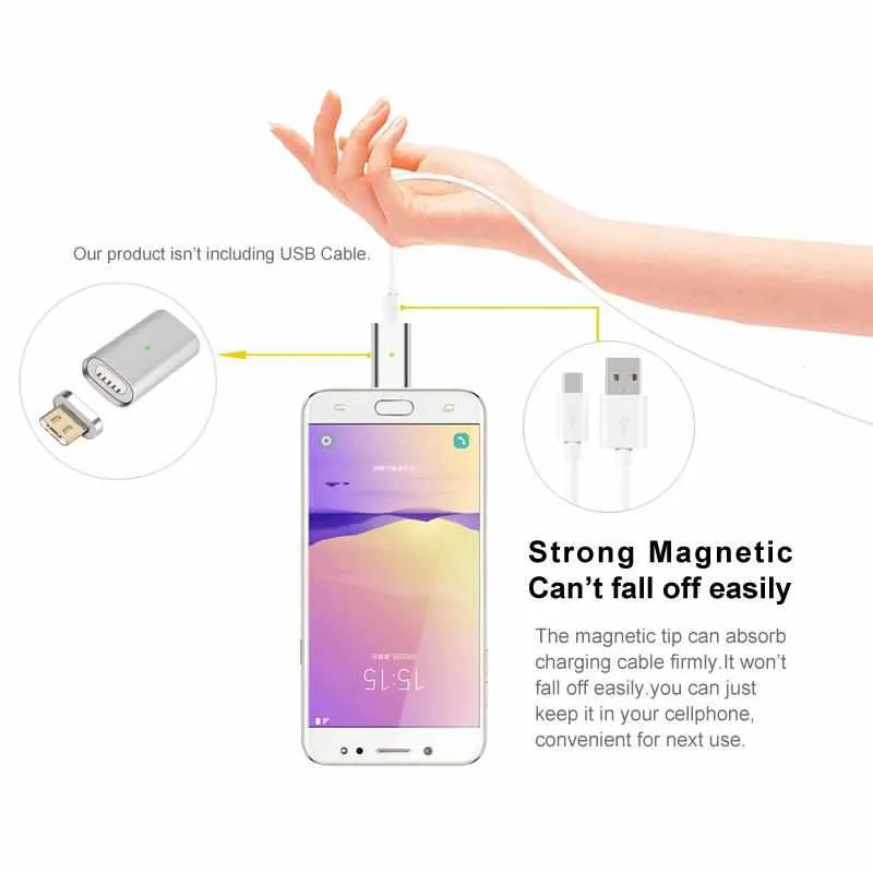 Universal 3in1 Magnetic USB Adapter Charging & Data Sync for Smartphone and Tablets with Micro-USB, Type-C and iPhone Interface