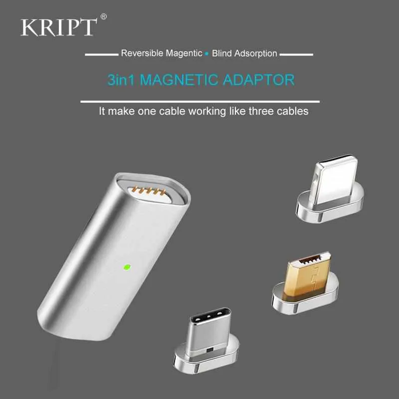 Universal 3in1 Magnetic USB Adapter Charging & Data Sync for Smartphone and Tablets with Micro-USB, Type-C and iPhone Interface