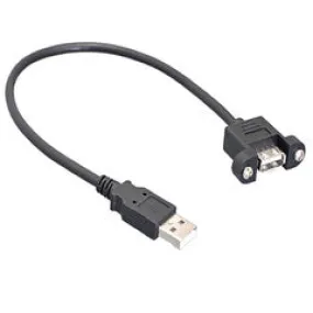 USB 2.0 Panel Mount Extension Cable, Type A Male to Panel Mount  Female, Black, 6 Foot