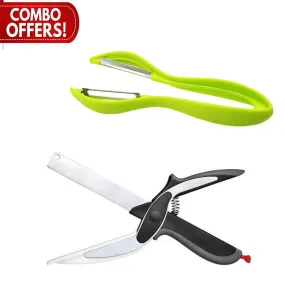 Your Brand Kitchen combo - 2 in 1 Vegetable & Fruit Chopper (Clever Cutter) &  Dual Sided Fruit Vegetables Peeler